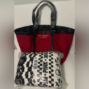 VS Pink Black Throw Blanket w Tote Bag
